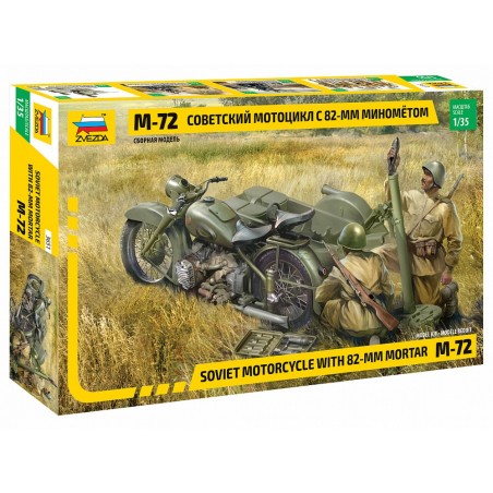 Z3651 1:35 SOVIET MOTORCYCLE M-72 W/MORTAR